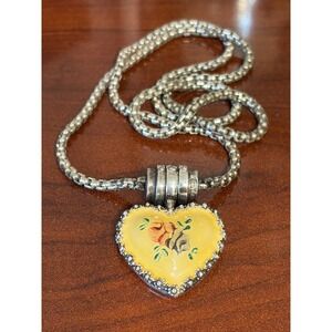 Vintage Joseph Esposito Sterling Long Snap Enamel Heart Pendant Necklace